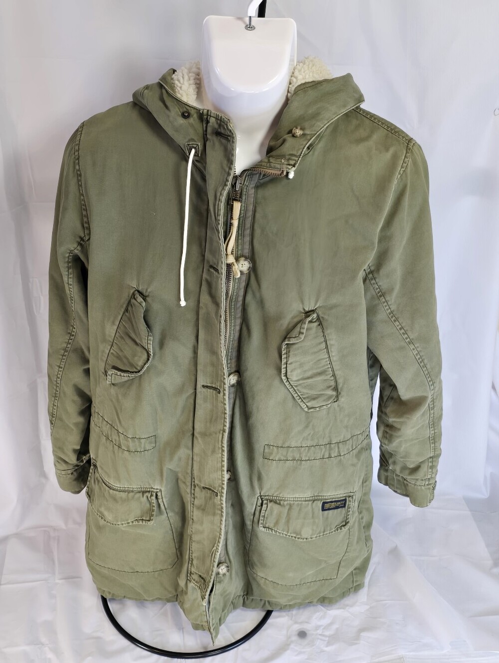 Vintage Abercrombie & Fitch Green Sherpa Lined Military Parka Jacket size XL